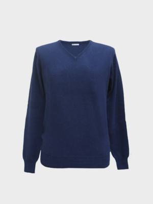 Maglia Scollo V in puro Cashmere navy